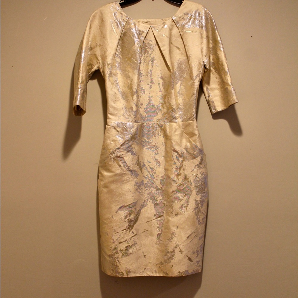 Lela Rose Gold Three-Quarter Sleeve Dress
